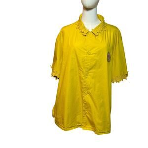 Savage X Fenty Yellow Floral Lace Trim 100% Cotton Shirt Plus Size 2X